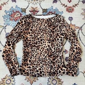 SHEIN Leopard Print Boat Neck Long Sleeve Fitted Top Y2K Going Out Large